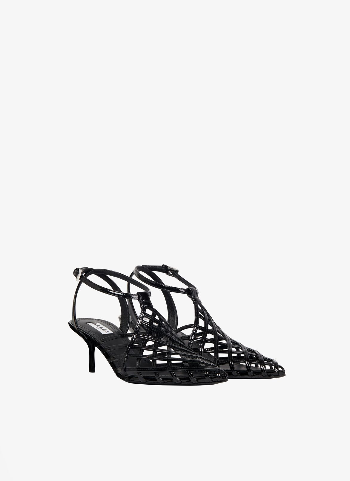 LA CAGE SANDALS IN PATENT CALFSKIN  ALAÏA BLACK LA CAGE SANDALS IN PATENT CALFSKIN